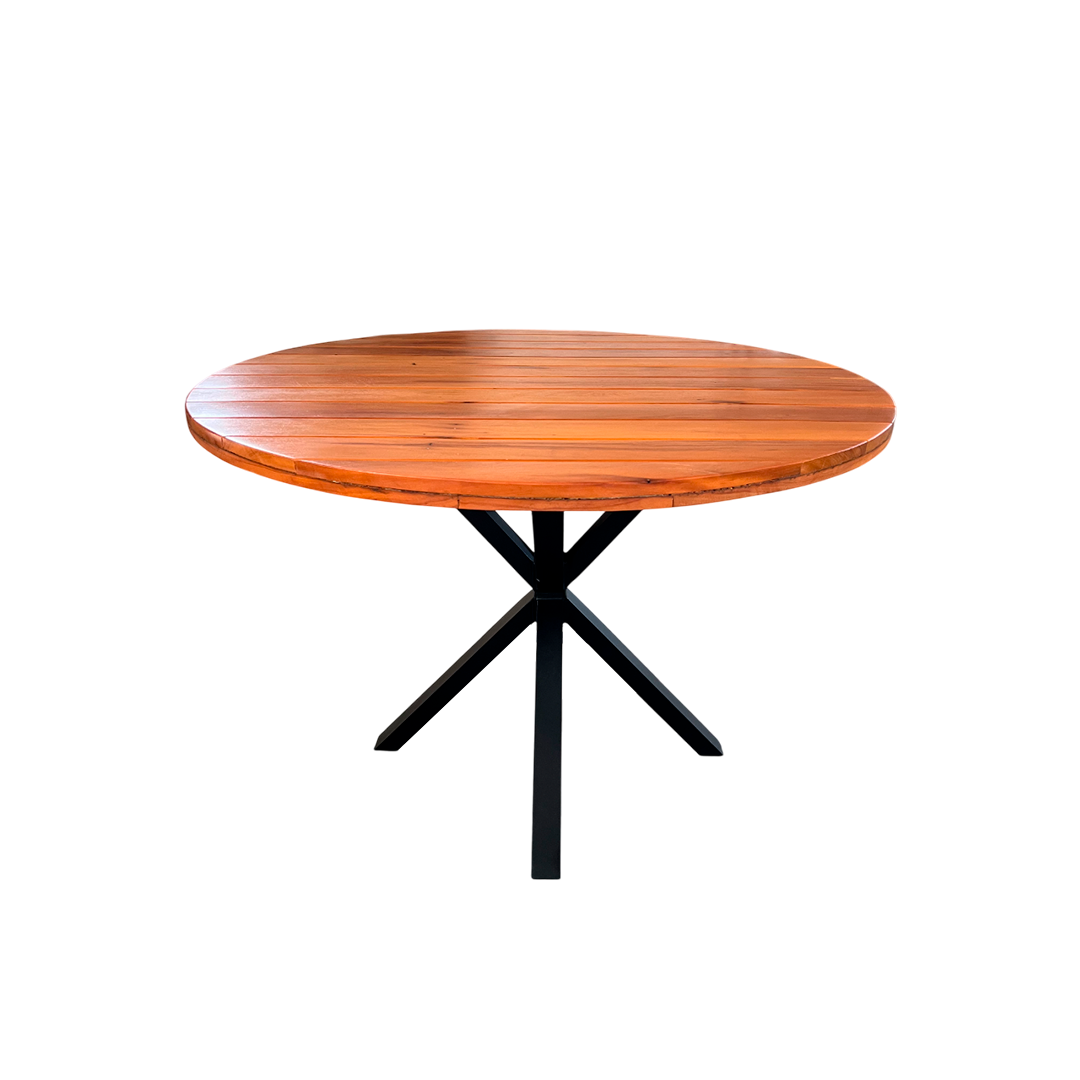 Mesa redonda Sophia 160 cm tapa de madera con placa giratoria base de aluminio negro