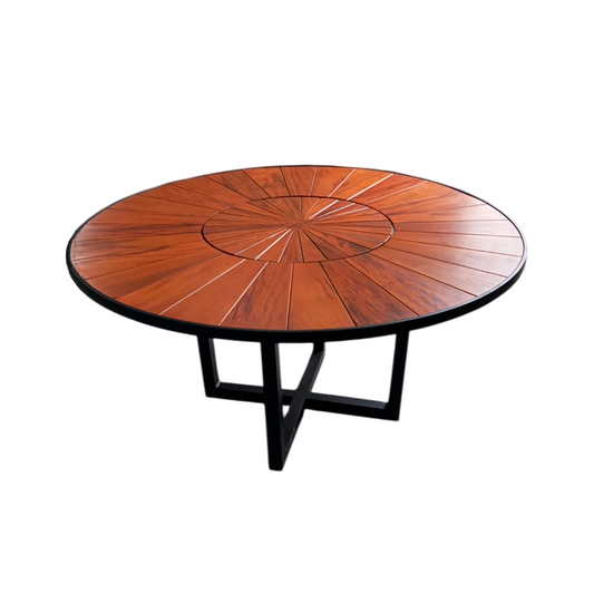 Mesa redonda Sophia 160 cm tapa de madera con placa giratoria base de aluminio negro