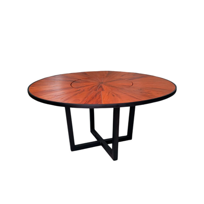 Mesa redonda Sophia 160 cm tapa de madera con placa giratoria base de aluminio negro