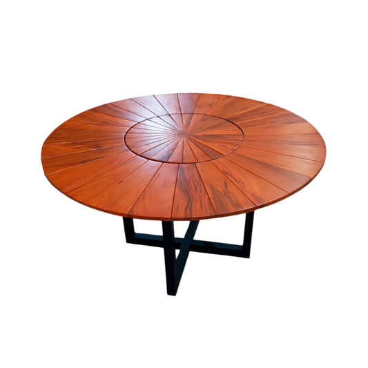 Mesa redonda Sophia 160 cm tapa de madera con placa giratoria base de aluminio negro
