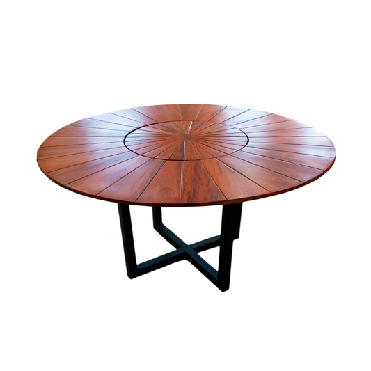 Mesa redonda Sophia 160 cm tapa de madera con placa giratoria base de aluminio negro