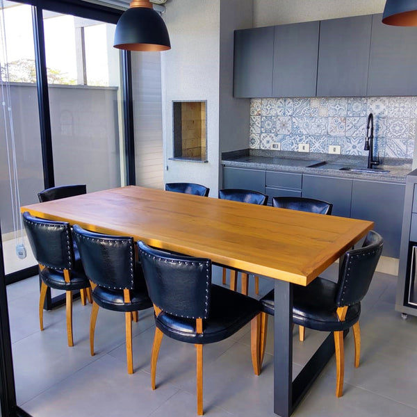 Ambiente 3 com Mesa de Jantar Micheli 250x110cm Tampo Madeira Maciça e Base Ferro - 8 Lugares