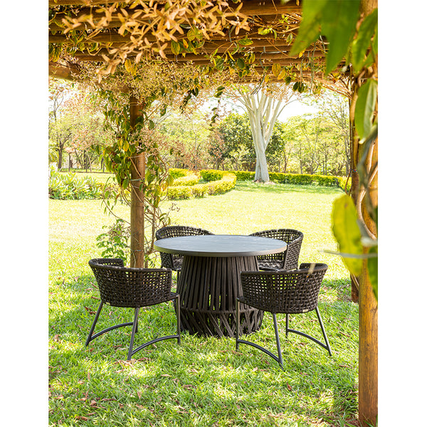 Ambiente 3 com Mesa de Comedor Confort de Aluminio con Cuerda Náutica Color Negro 1,20m - 4 plazas