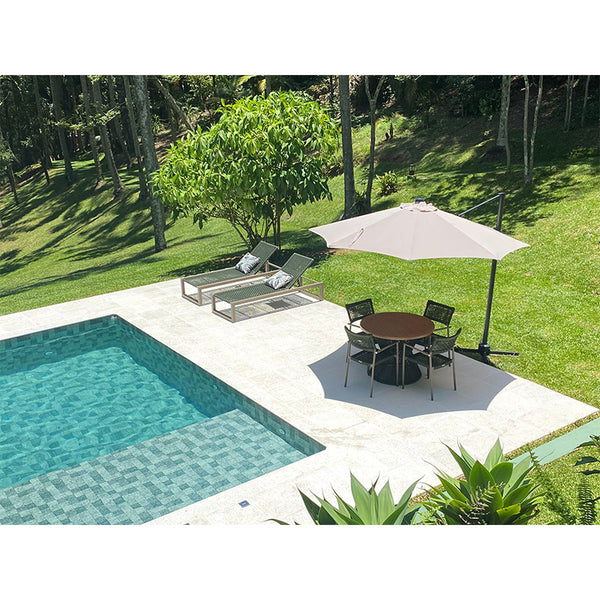 Ambiente 3 com Mesa de Comedor Sol Aluminio color Fendi con Cuerda Náutica Verde Musgo 1,20m - 4 plazas