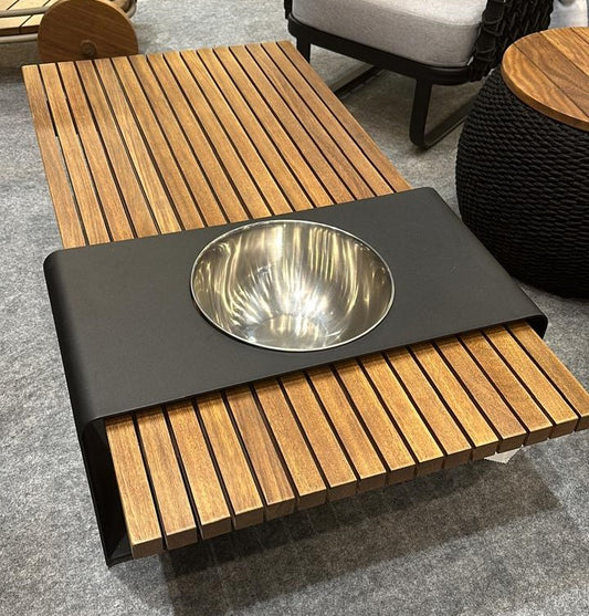 Mesa de Centro Guajaú Tampo Madeira Ripado Alumínio Cor Grafite