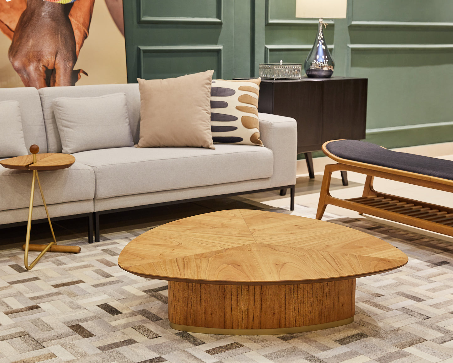 Mesa auxiliar Sardinia Madera marrón y acero al carbono color plomo