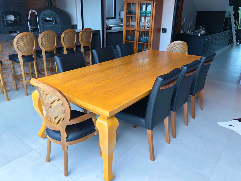 Mesa Luis XV Madeira 150x150cm Tampo Liso Base Torneada