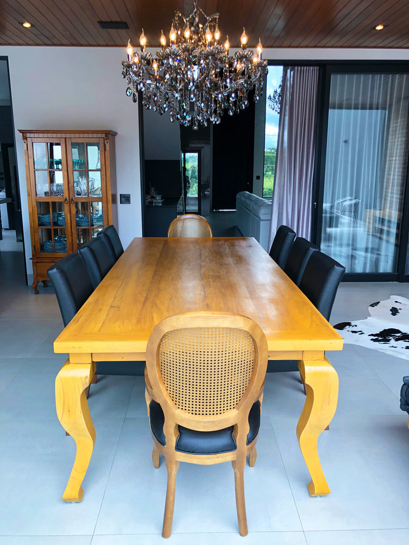 Mesa Luis XV Madeira 150x150cm Tampo Liso Base Torneada