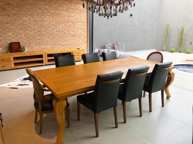 Mesa Luis XV Madeira 150x150cm Tampo Liso Base Torneada