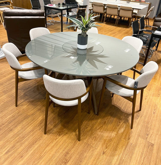 Find Dining Table with Solid Tauari Wood Base and Glass Top 180x90x77cm