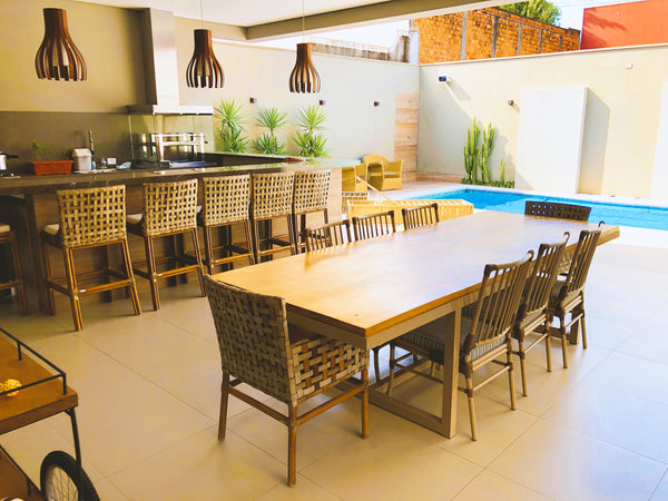 Ambiente 3 com Mesa de comedor Eliane 340x120 cm con tapa de madera maciza y patas de hierro - 10 plazas
