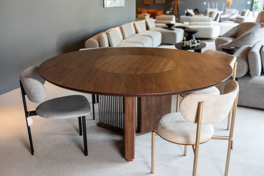Mesa de Jantar Nero com Prato Giratório Madeira Cor Nogueira 160cm