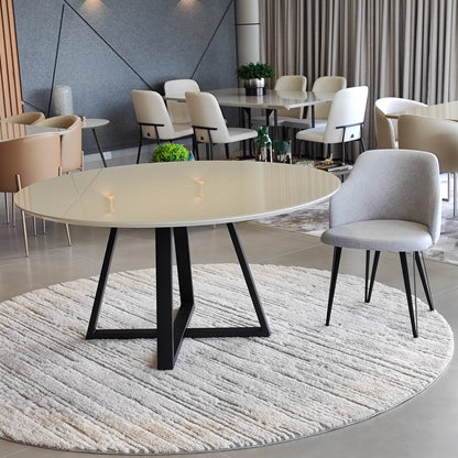 Mesa de Jantar Redonda Capri 140cm Tampo Vidro Off-White Base Aço Preto
