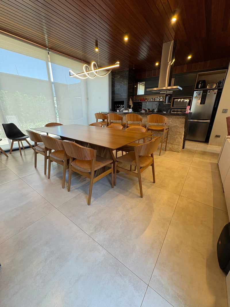 Silla Porto Madera Asiento Tapizado Lino Beige 001A