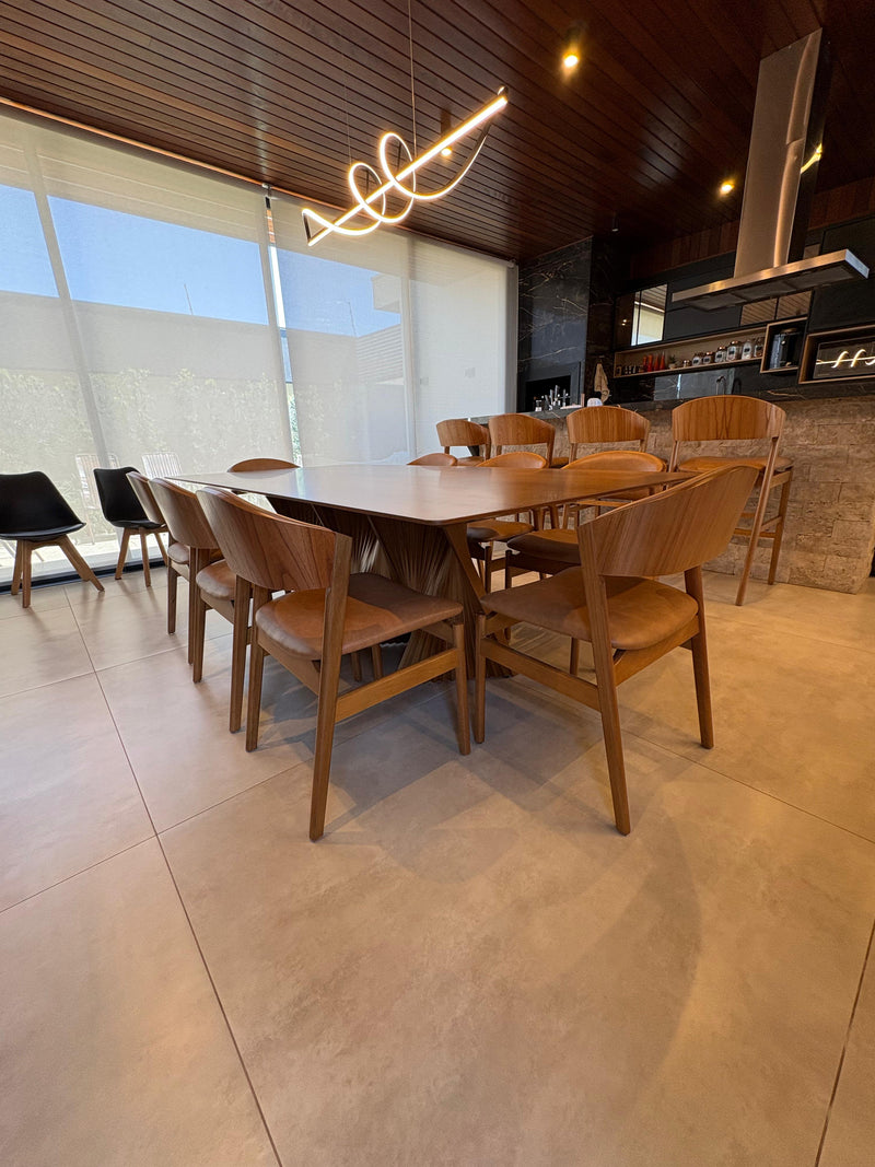 Silla Porto Madera Asiento Tapizado Lino Beige 001A