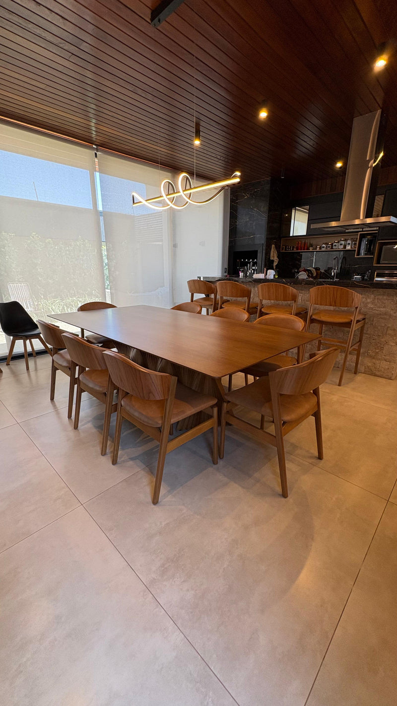 Banqueta Porto com Braço Madeira Assento Estofado Tecido Linho Bege 001A