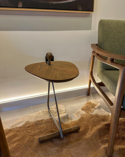 Sardenha Side Table in Brown Wood and Lead-Colored Carbon Steel