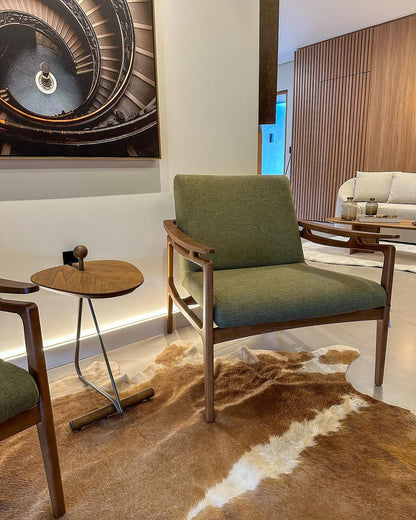Sardenha Side Table in Brown Wood and Lead-Colored Carbon Steel
