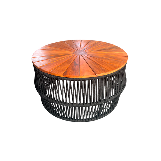 Mesa de Centro Alice Tampo Madeira Maciça Alumínio Cor Preto e Corda Náutica Cor Preta