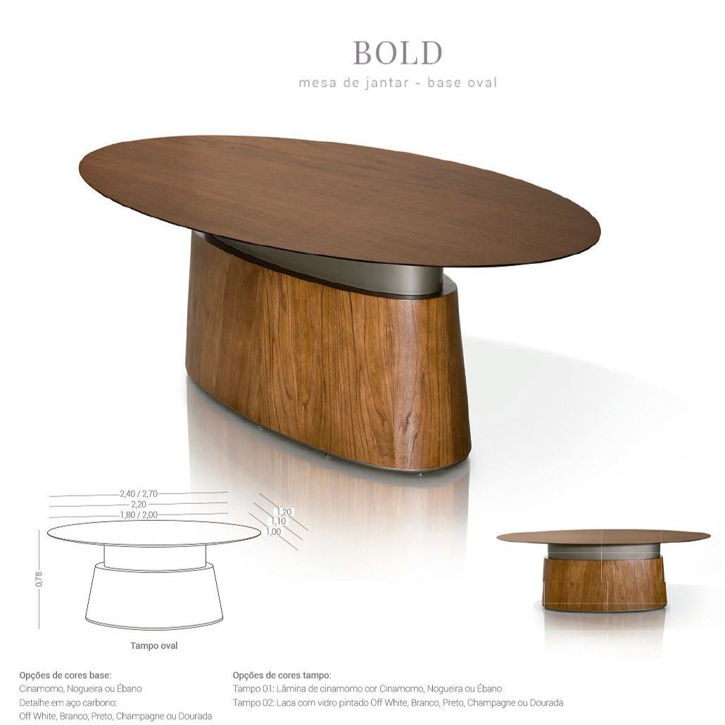 Mesa de comedor Bold ovalada de madera de canela, tapa lacada metalizada color champán y cristal, 240x120x76cm
