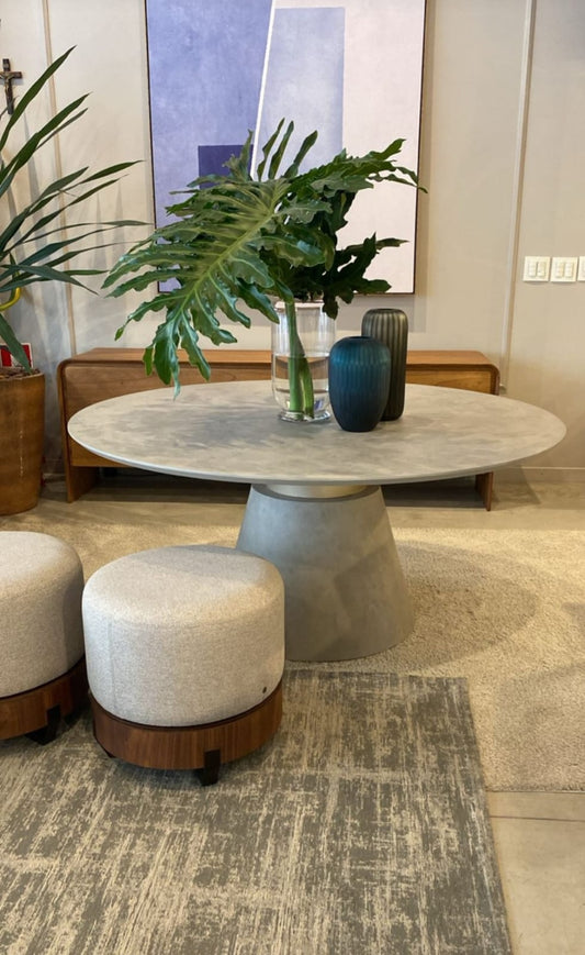 Mesa de Jantar Nance Cimento Cinza Detalhe Aço Silver 150cm