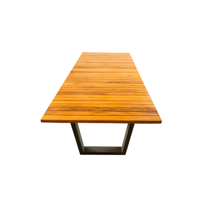 Mesa de Jantar Porto 270x110cm Tampo Ripado Madeira Maciça Peroba-Rosa Base Aluminio cor Fendi