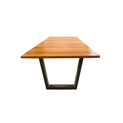 Mesa de Jantar Porto 270x110cm Tampo Ripado Madeira Maciça Peroba-Rosa Base Aluminio cor Fendi