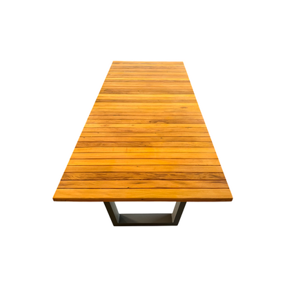 Mesa de Jantar Porto 270x110cm Tampo Ripado Madeira Maciça Peroba-Rosa Base Aluminio cor Fendi