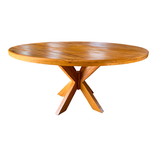 Mesa de comedor redonda 180 cm con base en forma de estrella de madera maciza - 8 plazas