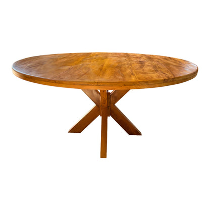 Mesa de comedor redonda 180 cm con base en forma de estrella de madera maciza - 8 plazas