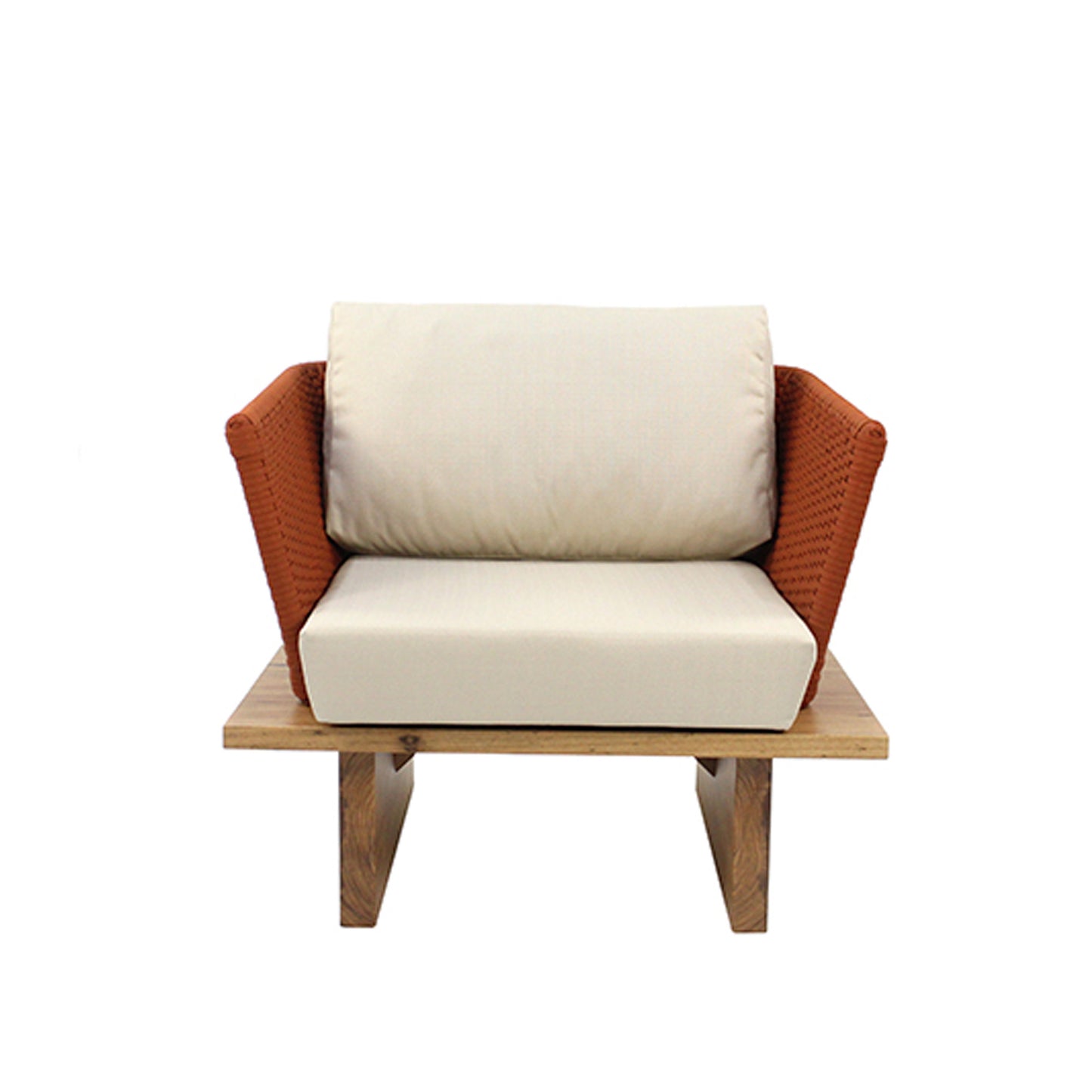 Sillón Casa Blanca Aluminio y Cuerda Náutica Color Terracota y Base de Madera