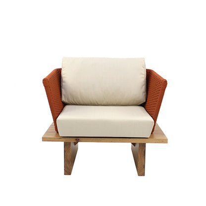 Sillón Casa Blanca Aluminio y Cuerda Náutica Color Terracota y Base de Madera