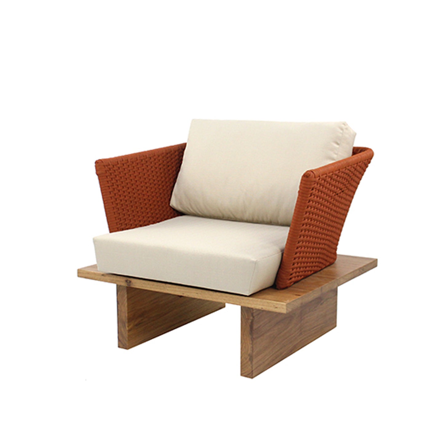 Sillón Casa Blanca Aluminio y Cuerda Náutica Color Terracota y Base de Madera