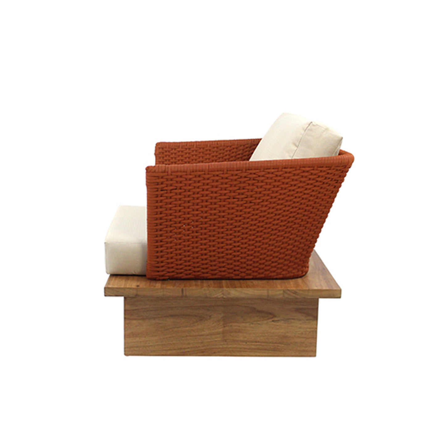 Sillón Casa Blanca Aluminio y Cuerda Náutica Color Terracota y Base de Madera