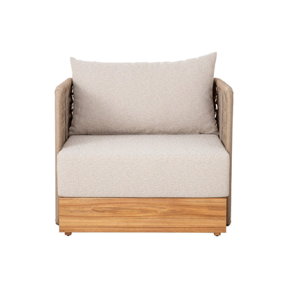 Sillón Huron Aluminio Color Fendi y Cuerda Náutica Base Madera Color Arena