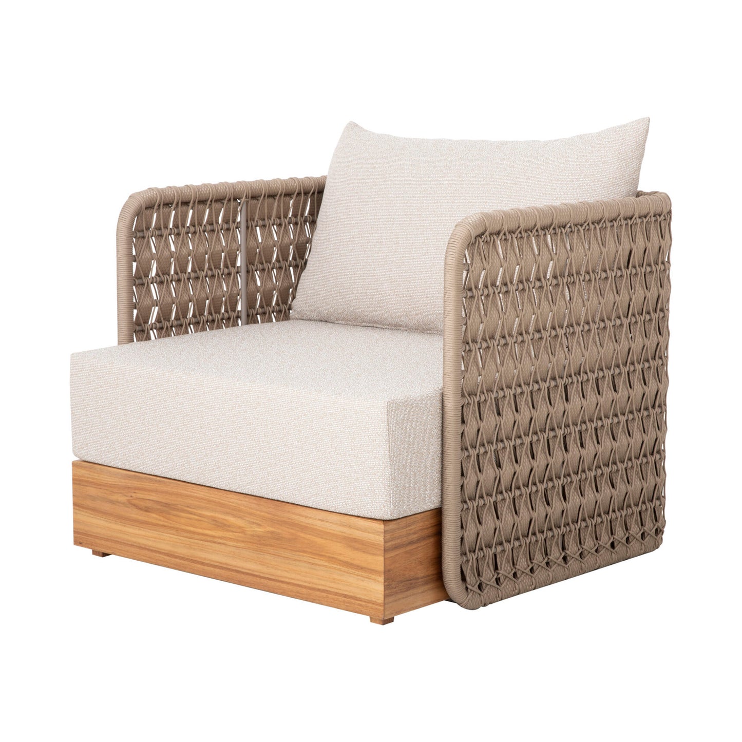 Sillón Huron Aluminio Color Fendi y Cuerda Náutica Base Madera Color Arena