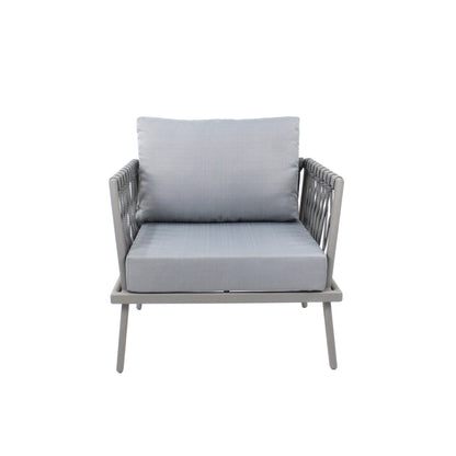 Lugano Armchair in Aluminum and Nautical Rope, Gray Color