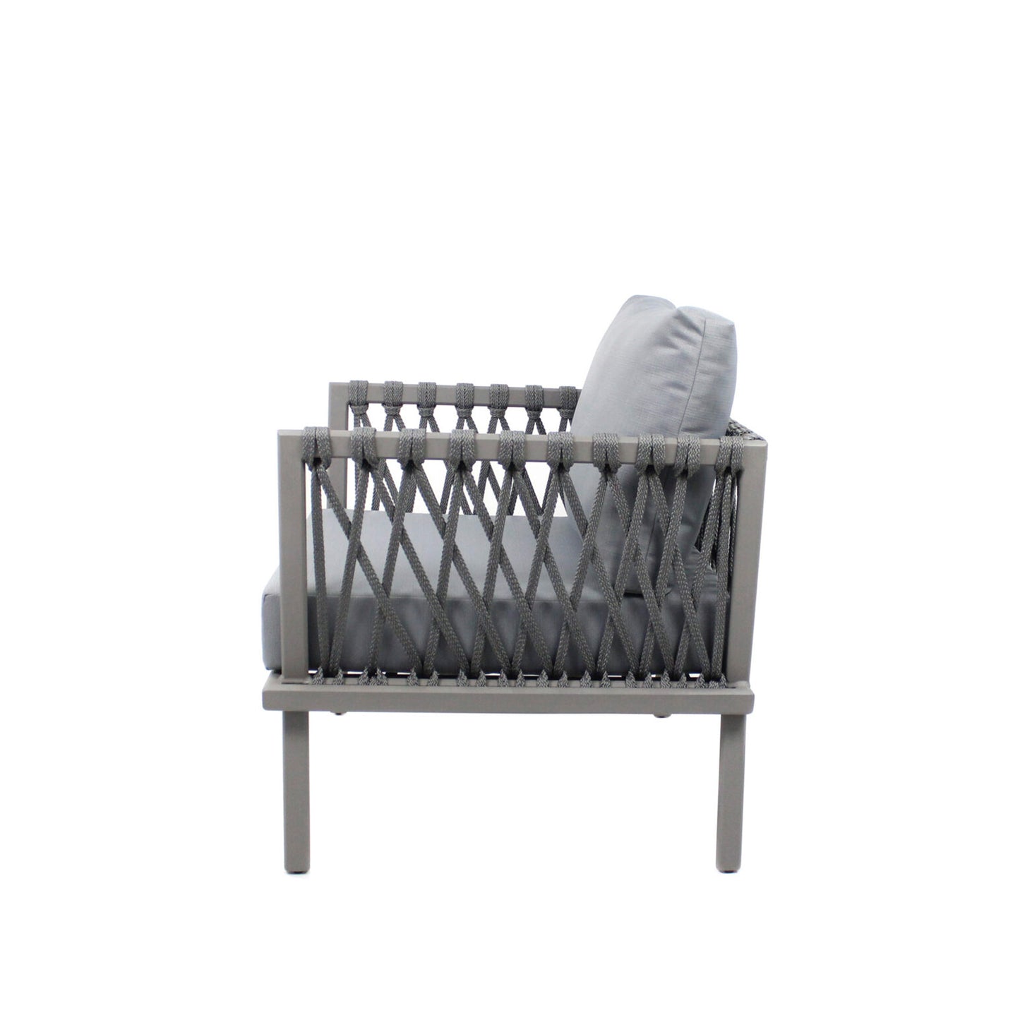 Lugano Armchair in Aluminum and Nautical Rope, Gray Color
