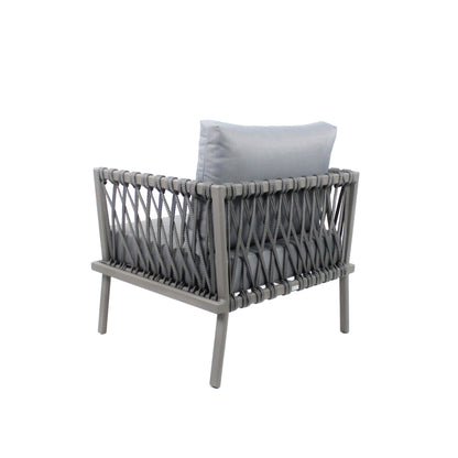 Lugano Armchair in Aluminum and Nautical Rope, Gray Color
