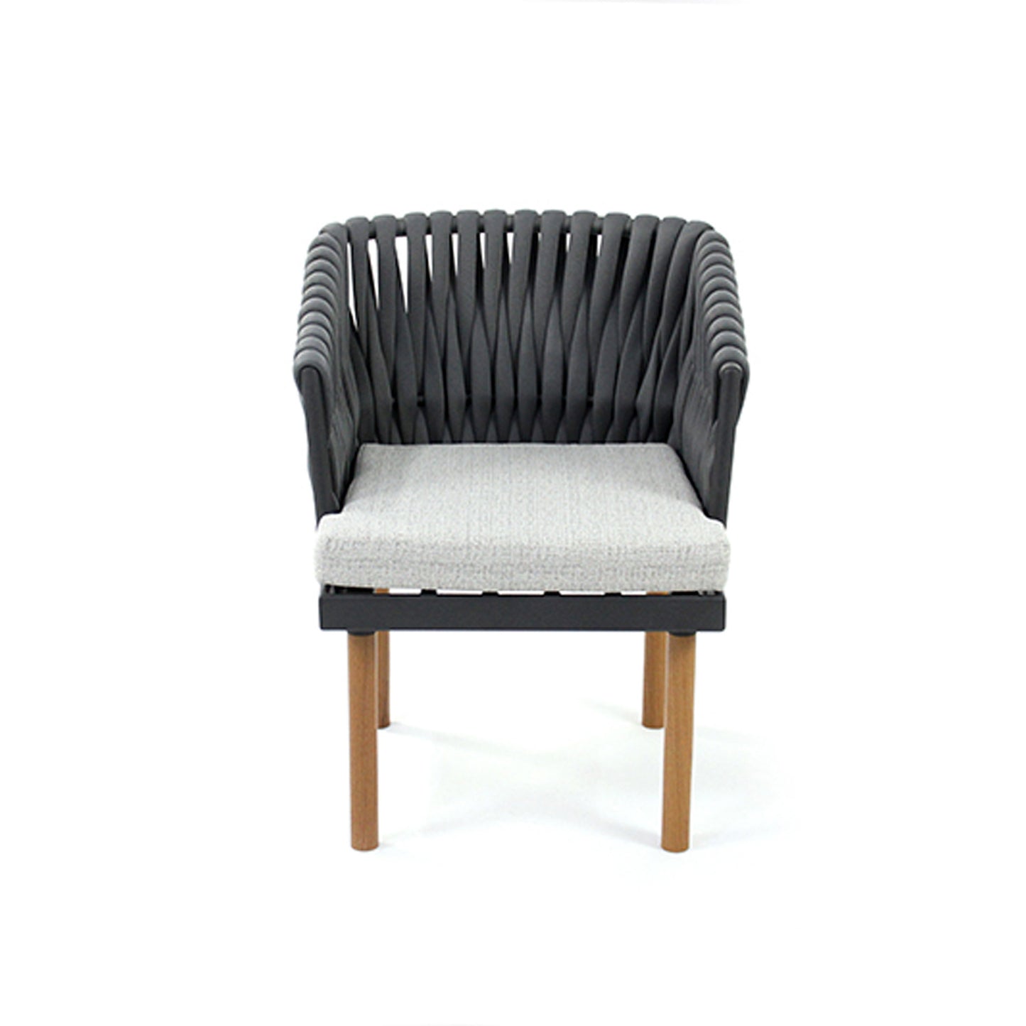 Sillón Medeiros Aluminio negro y patas de madera de punto náutico gris