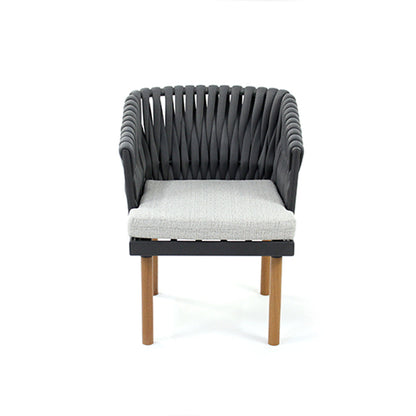 Sillón Medeiros Aluminio negro y patas de madera de punto náutico gris