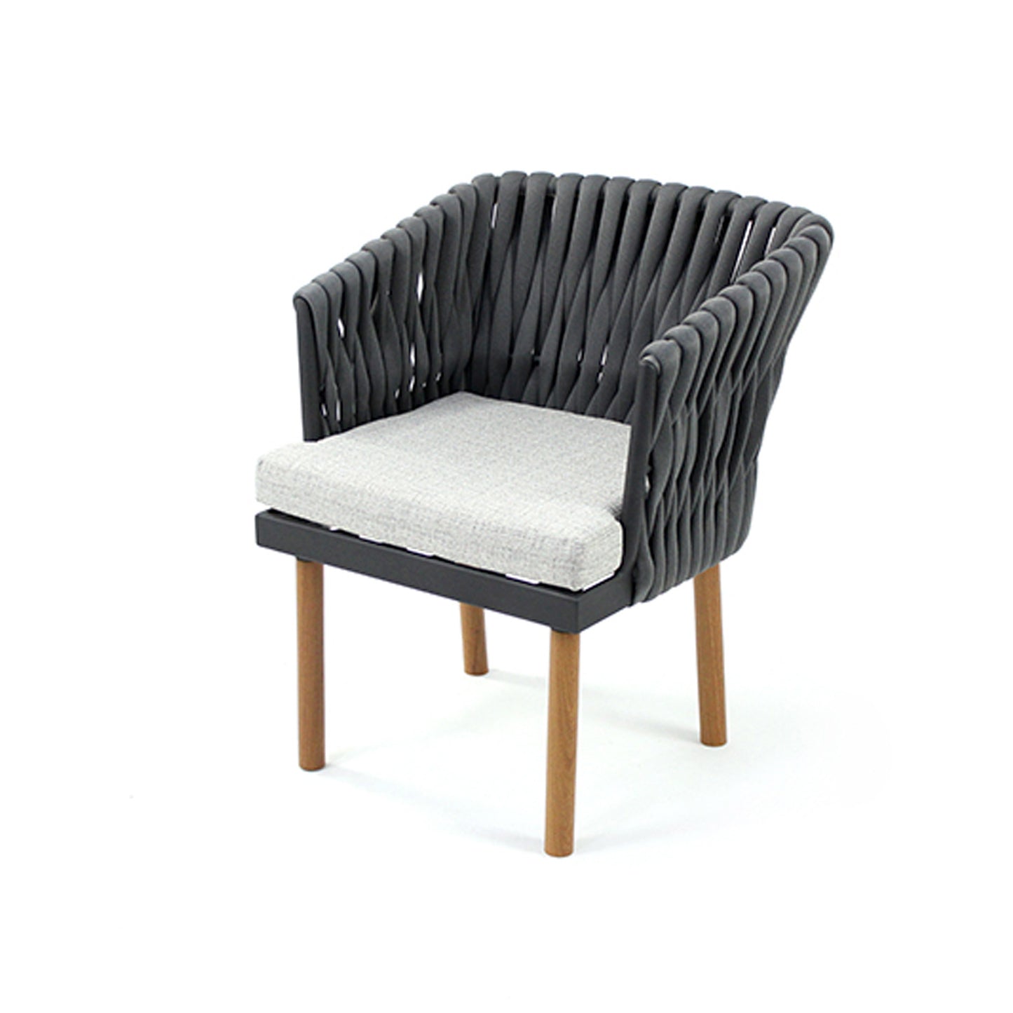Sillón Medeiros Aluminio negro y patas de madera de punto náutico gris