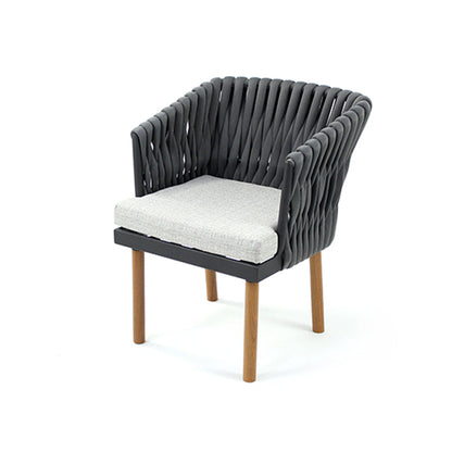 Sillón Medeiros Aluminio negro y patas de madera de punto náutico gris