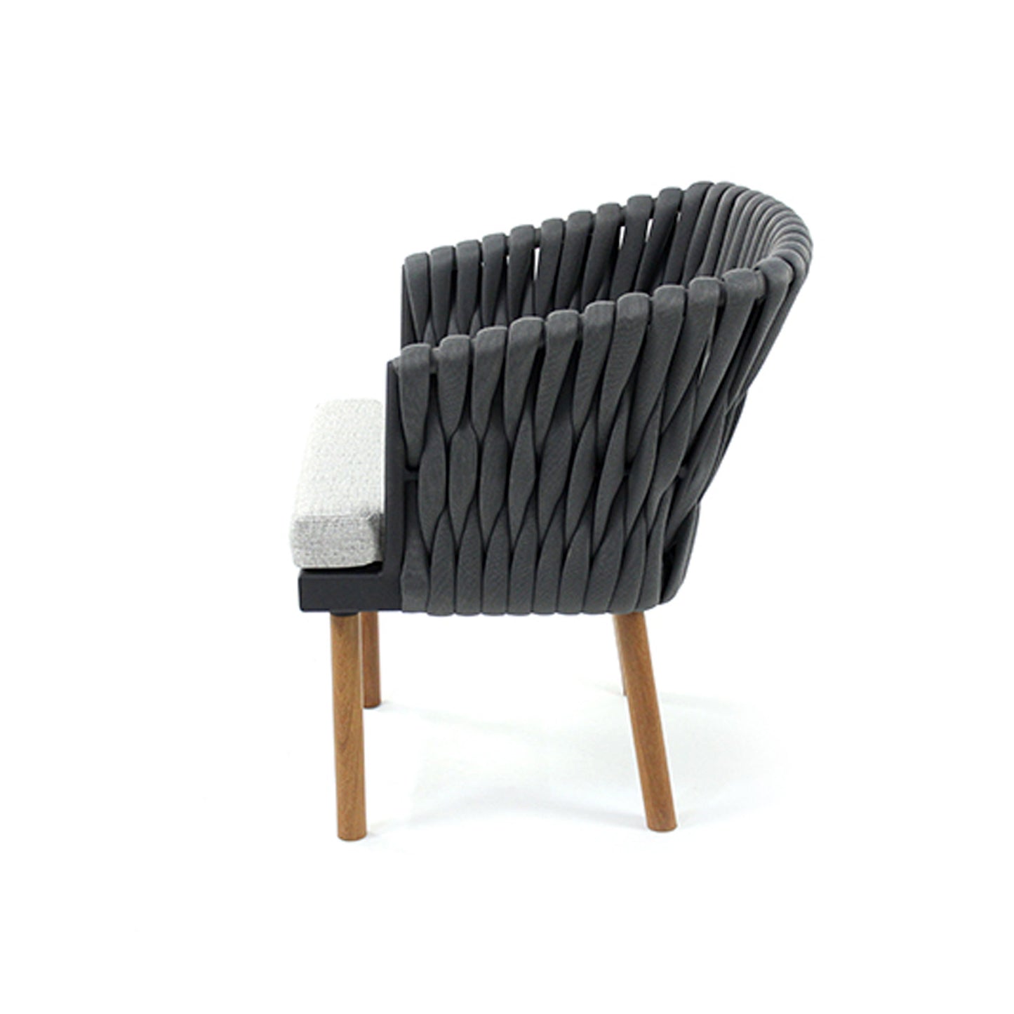 Sillón Medeiros Aluminio negro y patas de madera de punto náutico gris