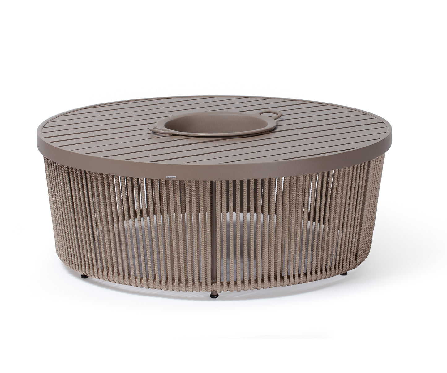 Mesa De Centro Palms 90cm Com Champanheira Tampo Ripado Em Alumínio Cor Fendi Base De Alumínio Fendi Corda Náutica Cor Rami