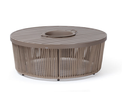 Mesa De Centro Palms 90cm Com Champanheira Tampo Ripado Em Alumínio Cor Fendi Base De Alumínio Fendi Corda Náutica Cor Rami
