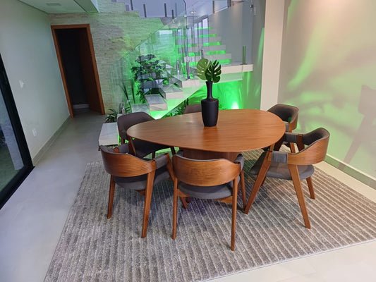 Mesa de Jantar Pedra Madeira Cor Cinamomo BN 160x136cm