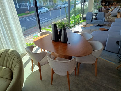 Stone Dining Table 160x136cm Wood - 6 Seats