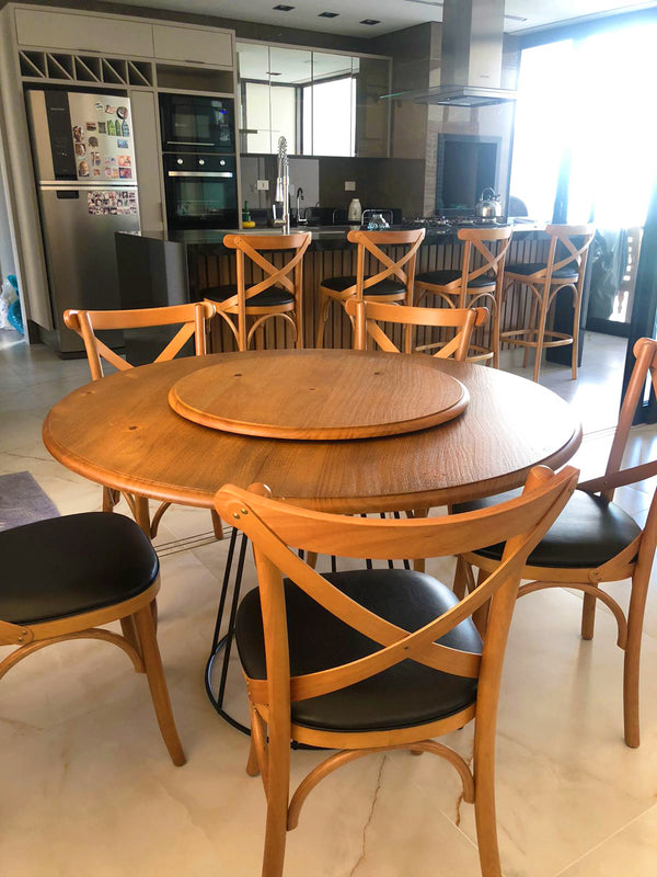 Ambiente 1 com Mesa de comedor con estructura redonda de madera y hierro 120 cm - 5 plazas