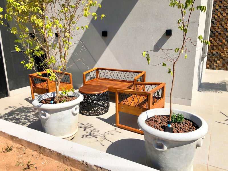 Slim Solid Wood Bench Set with Nautical Rope